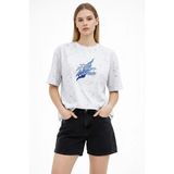 Kadın Asit Yıkamalı Oversize Tişört Bisiklet Yaka Kısa Kol T-Shirt - Beyaz
