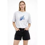 Kadın Asit Yıkamalı Oversize Tişört Future Worlds Baskılı Bisiklet Yaka Kısa Kollu Streetwear %100 Pamuk Street Style T-Shirt - Beyaz