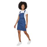 Kadın Askılı Denim Salopet Elbise Blue Mavi 34