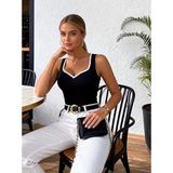 Kadın Askılı Kalp V Yakalı Dalgıç Bluz - 2XL-3XL - Siyah