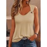 Kadın Askılı V Yaka Kuş Gözü Detaylı Viskon Bluz - 2XL-3XL - Bej