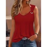 Kadın Askılı V Yaka Kuş Gözü Detaylı Viskon Bluz - L-XL - Kırmızı