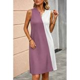 Kadın Askılı V Yakalı Çift Renkli Ithal Krep Kısa Elbise - Pembe / 2Xl-3Xl
