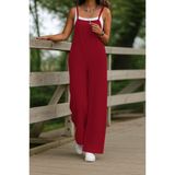 Kadın Askılı Yandan Fermuarlı Geniş Paçalı Valencia Tulum - 2XL-3XL - Kırmızı
