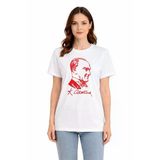 Kadın Atatürk Baskılı Tişört Kısa Kollu Bisiklet Yaka T-Shirt - Beyaz