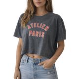 Kadın Atelier Paris Baskılı Crop Tişört – Vintage Görünümlü, antrasit, sm