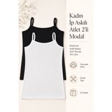 Kadın Atlet İp Askılı 2 li Paket Siyah-Beyaz Modal