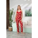 Kadın Ayıcık Desenli Askılı Pijama Takımı – Dantelli Kırmızı Pijama