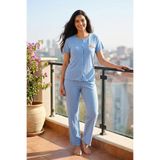 Kadın Ayıcık Desenli Bambu Viskon Kısa Kollu Yumuşak Soft Örme Pijama Takımı MTS-BERIN-TRA