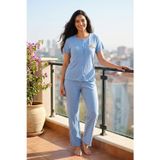 Kadın Ayıcık Desenli Bambu Viskon Kısa Kollu Yumuşak Soft Örme Pijama Takımı