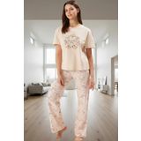 Kadın Ayıcıklı Kalpli Pamuklu Pijama Takımı Rahat Ev Giyim Seti Dayanıklı Malzeme