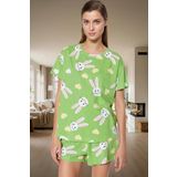 Kadın Ayıcıklı Pamuklu Kısa Kollu Pijama Takımı Dayanıklı Malzeme Trend Tasarım