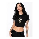 Kadın Baby Tee Crop Tişört Bandanalı Kedi Baskılı Street Style Slim Fit %100 Pamuk