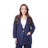 Kadın Baharlık Kumaş Rahat Kesim Yakalı Cepli Kolu Katlamalı Boyfriend Blazer Ceket-Lacivert