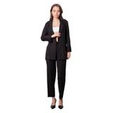 Kadın Baharlık Kumaş Rahat Kesim Yakalı Cepli Kolu Katlamalı Boyfriend Blazer Ceket-Siyah