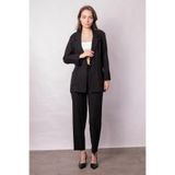 Kadın Baharlık Kumaş Rahat Kesim Yakalı Cepli Kolu Katlamalı Boyfriend Blazer Ceket-Siyah