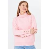 Kadın Balıkçı Yaka Kolu Düğmeli Kazak 11157 - Pembe - Standart