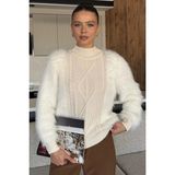 Kadın Balıkçı Yaka Sakallı Triko Kazak (S-M-L Uyumludur) P-00018058 - Krem - Standart
