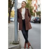 Kadın Barbora Kahverengi Kaşe Kaban Uzun Kol ve Çift Cepli Polyester Malzemeden Üretilmiştir - 2XL
