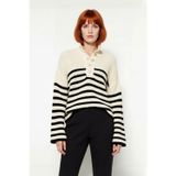 Kadın Basic Çizgili Oversize Dik Yaka Triko Kazak Uzun Kollu Crop Rahat Sonbahar Kış Kaliteli