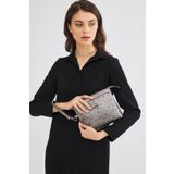 Kadın Basic Clutch Çanta Monogram Desenli Logolu Gümüş Siyah (4010g) 214009 Gümüş Siyah-std