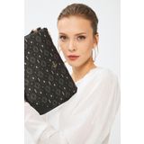 Kadın Basic Clutch Çanta Monogram Desenli Siyah Gri 214002 Siyah Siyah-std