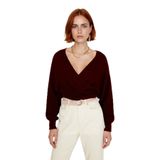 Kadın Basic Düz Desen Yarasa Kol Uzun Kollu Orta Kalınlık Akrilik Süper Crop Triko Kazak Kaliteli -Bordo-XS