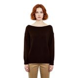 Kadın Basic Kayık Yaka Oversize Triko Kazak Rahat Ve Şık İlkbahar Sonbahar Günlerine Özel Kaliteli -Kahverengi-L