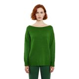 Kadın Basic Kayık Yaka Oversize Triko Kazak Rahat Ve Şık İlkbahar Sonbahar Günlerine Özel Kaliteli -Yeşil-M