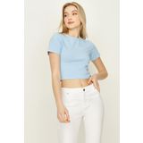 Kadın Basic Örme Crop Body Blue Mavi S
