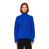 Kadın Basic Oversize Canlı Mavi Akrilik Balıkçı Yaka Uzun Kollu Triko Kazak Kışlık Kombinlerin -Saks-S