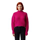 Kadın Basic Oversize Crop Dik Yaka Soğuk Havalar İçin Uzun Kol Kalın Triko Kazak Kaliteli Şık -Fuşya-S