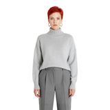 Kadın Basic Oversize Dik Yaka Triko Kazak Düşük Kol Uzun Boy Kışlık Günlük Şıklık Sunar Kaliteli -Açık Gri-XS