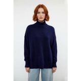 Kadın Basic Oversize Dik Yaka Triko Kazak Düşük Kol Uzun Boy Kışlık Günlük Şıklık Sunar Kaliteli