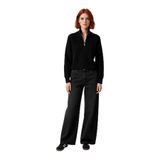 Kadın Basic Oversize Düşük Uzun Kollu Crop Fermuarlı Dik Yaka Triko Kazak Kışlık Rahat Stiller -Siyah-S