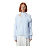 Kadın Basic Oversize Triko Kazak Ve Atkı Seti Uzun Kol Şal Yaka Tasarımı İle Kış Modası Kaliteli -Mavi-S