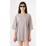 Kadın Basic Pamuklu Süprem Oversize Gri Tişört - XS