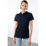 Kadın Basic Polo Yaka Tişört Kadın-Poloyaka - Lacivert - XS