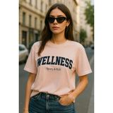 Kadın Basic T-Shirt Oversize Crop Rahat Kalıp Baskılı Tişört %100 Pamuk Kısa Kollu Tişört - Pudra