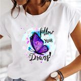Kadın Baskı Elbise Karahindiba Suluboya Kadın Üstleri Tee Tshirt MODEL744 - Beyaz - XL
