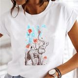 Kadın Baskı Elbise Karahindiba Suluboya Kadın Üstleri Tee Tshirt MODEL745 - Beyaz