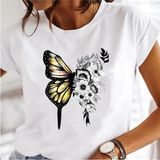 Kadın Baskı Elbise Karahindiba Suluboya Kadın Üstleri Tee Tshirt MODEL748 - Beyaz