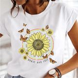 Kadın Baskı Elbise Karahindiba Suluboya Kadın Üstleri Tee Tshirt MODEL749 - Beyaz