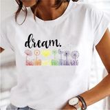 Kadın Baskı Elbise Karahindiba Suluboya Kadın Üstleri Tee Tshirt MODEL750 - Beyaz - XL