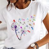 Kadın Baskı Elbise Karahindiba Suluboya Kadın Üstleri Tee Tshirt MODEL751 - Beyaz - XL