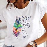 Kadın Baskı Elbise Karahindiba Suluboya Kadın Üstleri Tee Tshirt MODEL753 - Beyaz