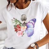 Kadın Baskı Elbise Karahindiba Suluboya Kadın Üstleri Tee Tshirt MODEL754 - Beyaz - XL