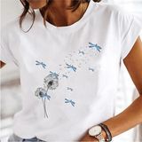 Kadın Baskı Elbise Karahindiba Suluboya Kadın Üstleri Tee Tshirt MODEL755 - Beyaz - XL