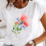 Kadın Baskı Elbise Karahindiba Suluboya Kadın Üstleri Tee Tshirt MODEL758 - Beyaz - XL