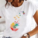 Kadın Baskı Elbise Karahindiba Suluboya Kadın Üstleri Tee Tshirt MODEL763 - Beyaz